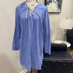Old Navy Light Blue Lace-Up Tunic Dress - Size L